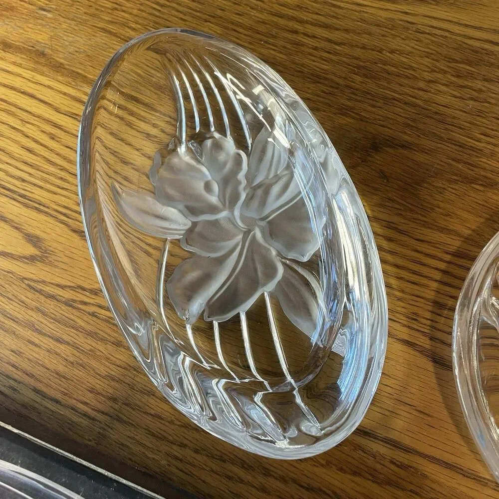 Vintage Studio Nova Crystal Iris Candy Dish Lot Of 2 - Oval & Round - New in Box